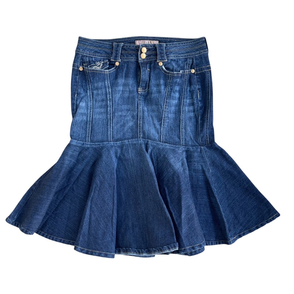 Y2K Vintage Candies Dark Wash Low Rise Flare Skirt 9